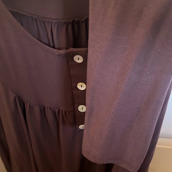 Zenana Premium Henley Pleated Yoke Blouse, Size - Large - Picture 3 of 4